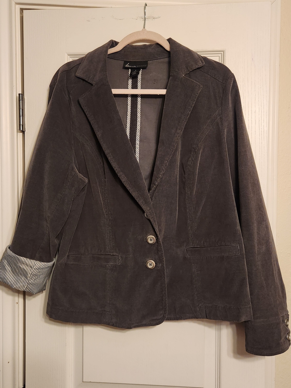 Lane Bryant Gray Corduroy Blazer with Striped Cuff Lining